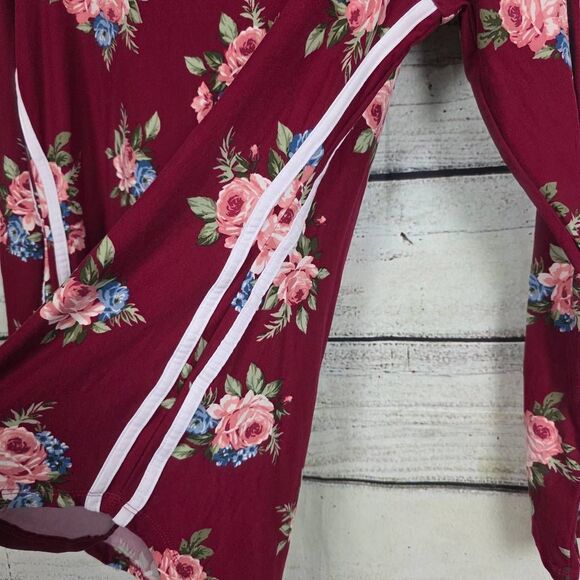 No Comment Womens Floral Long Sleeve Top Maroon M - Picture 3 of 8